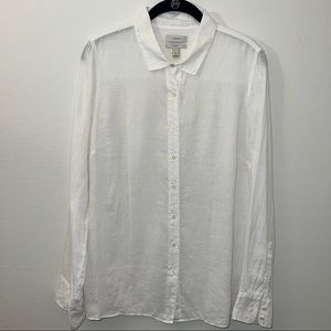 J. Crew White Linen Button Down Top Long Sleeve Size 10 100% Linen